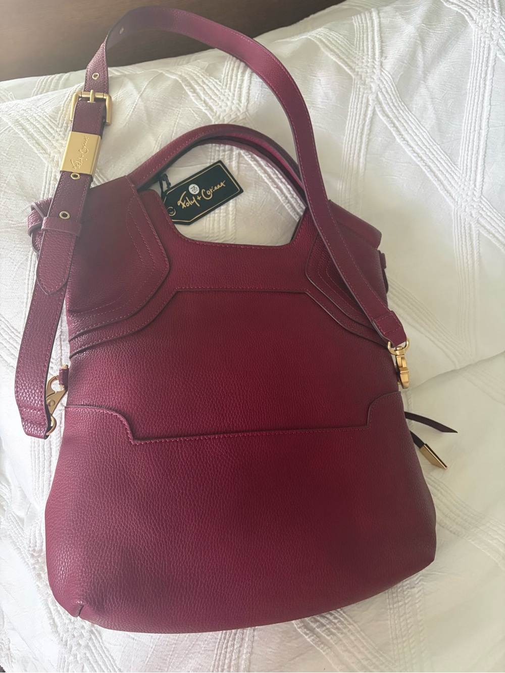 Foley + Corinna Wine Red Pebbled Leather Satchel with Gold Hardware